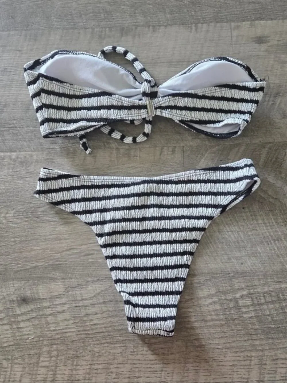 NWOT Shein Striped Black and White Bandeau Bikini Set.